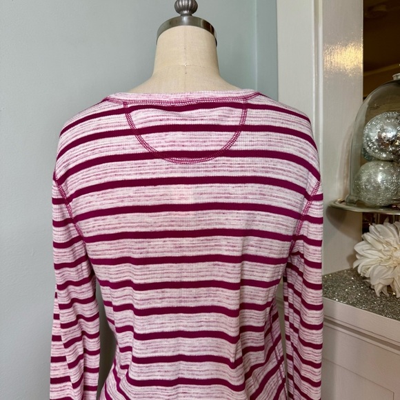 Talbots Henley Long Sleeve Button Up Shirt Purple White Striped Large NWT - Picture 6 of 9
